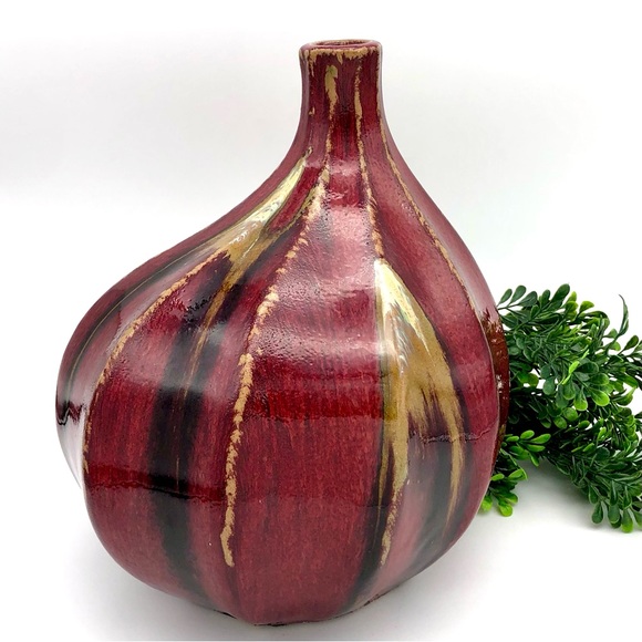 Studio Pottery Glazed Gourd Vase Chinese Oxblood Flambé Style Signed On Bottom